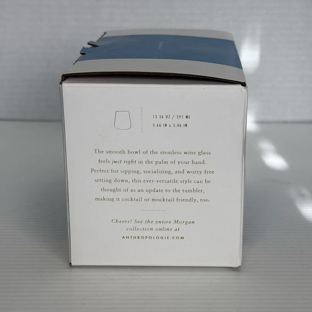Anthropologie Morgan Stemless Wine Glasses Sky Blue Set of 2 – New in Box